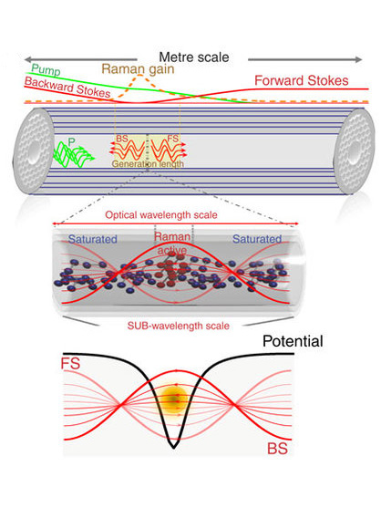 Lattice of nanotraps and line narrowing in Raman gas